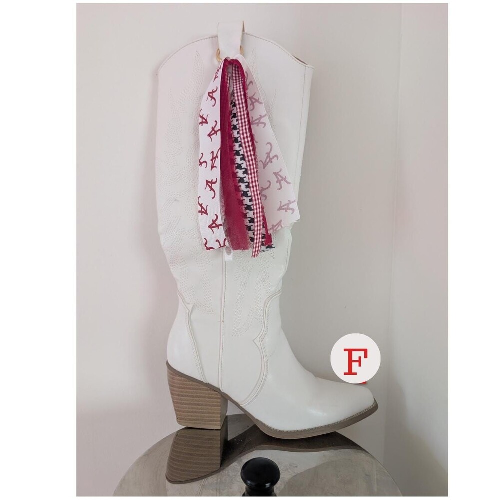 University of Alabama Boot Tassel Ribbons: Crimson Houndstooth Lace